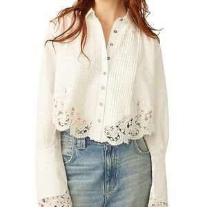 NWOT Free People Hooked On You lace detail blouse